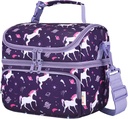 Kasqo Lunch Bag Kids, Dual Compartment Insulated Cooler Bag 7.5L Girls Boys Toddler Lunch Box Containers for Daycare School Kindergarten Travel Purple Unicorn