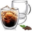 Set of 2 Double Walled Glass Coffee Mugs 6 Ounces Insulated Layer Coffee Cups with Handle Borosilicate Glass Espresso Cup for Hot Beverage,Cappuccino,Tea,Latte,Wine,Microwave Safe