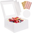 3 Pack Cake Boxes, 10x10x5 Inches Cake Boxes with Boards, White Square Bakery Boxes with Window, Disposable Cake Containers with Lids for Pastry Pie Cookies Chocolates Wedding Birthday Party