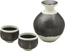 Kyoto Ware RHS196 Kiyomizu Ware Sake Pot, Kagetsu Kiln Glazed Line Crest Set