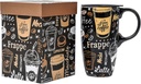 Topadorn Coffee Ceramic Mug Porcelain Latte Tea Cup With Lid in Present Box 17oz,Coffee Art