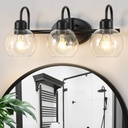 3 Light Bathroom Vanity Light Fixtures, Matte Black Bathroom Wall Sconces, Modern Wall Lights with Clear Glass Shades, Wall Lamp Over Mirror Washroom Bedroom Living Room Hallway
