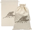 uxcell 2 Pack Reusable Bread Bags, 17.7 x 11.8 Drawstring Linen Bread Storage with Liner for Homemade Sourdough Beeswax Food Drawstring Closure, Wheat Print