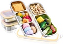 4 Pcs 304 Stainless Steel Lunch Containers Bento Boxes 38oz Salad Multipurpose with 3 and 2 Compartments Reusable Large Box with Lids Divided Containers for Snack Dip Sandwiches Outdoor Travel(Yellow)