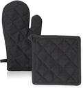 Cotton Oven Mitt & Pot Holder Heat Resistant, Kitchen Mitt Pair Protect Hands, Strong Grip Potholders for Hot Pans (Black PH&G)