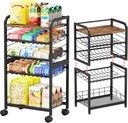 SWTYMIKI Can Organizer for Pantry - Stackable Rolling Snack Cart, Soda Can Organizer, Multi-Functional Shelf with Adjustable Wheels for Kitchen, Office, Living Room, Black