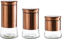 Glass Food Storage Canisters with Bronze Stainless Steel Cover and Lids, Set of 3, 28/38/50 Ounce