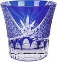 Edo Tokyo Kiriko Whiskey Glasses- Japanese Style Luxury Handcrafted High Transparency Crystal Royal Lucky Blue Pattern Crystal Cocktail Tumbler- Gift for Men, Scotch,Wine and Rum Lovers-1 Cup