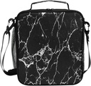 Marble Texture White Black Print Lunch Bag Box for Women Teens Girls Cooler Insulated Lunch Bag Tote Freezable Shoulder Strap Waterproof Picnic Meal for School Office Work