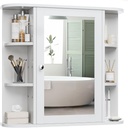 Meilocar Bathroom Medicine Cabinet, Bathroom Mirror Cabinet Wall Mounted with 6 Side Open Shelves, White Wall Cabinet with Mirror, White