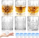 Whiskey Rocks Glass, Mixed Set of 6 (3 Styles Crystal Bourbon Glasses, 6 Round Big Ice Ball Molds) 10 Oz Old Fashioned Glasses for Scotch Cocktail Rum Cognac Vodka Liquor, Unique Gifts for Men