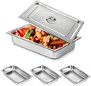 DYRABREST 4 Deep Steam Table Pan Full Size 4 Packs Stainless Steel Non-stick Anti-Jam Hotel Food Pans with Lid Restaurant Supplies Commercial Table Pans 20x 12 x 4 inch