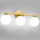 Mid-Century Modern Brass Gold Bathroom Light Fixtures - 3-Light Gold Bathroom Lights Over Mirror, Dimmable Wall Sconces with Frosted Milky Glass, G9 Base