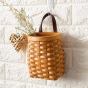 Small Hand-Woven Wood Storage Basket Portable Wall Hanging Flower Basket Organizer Fruit Vegetable Rattan Box Home Decoration