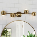 LED Bathroom Light Fixtures, Gold Vanity Lighting Over Mirror, Modern Brass 4-Light Wall Sconce with Globe Metal Shade 29” L