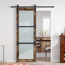 Fredbeck 32x84 Frosted Glass Barn Doors Aluminum Frame and 5.5ft Hardware Kit Included, Waterproof PVC Coating,Pre-Drilled Ready to Assemble，Brown, 3-Panels，Modern Interior Sliding Doors with Glass