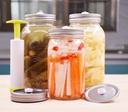 Mason Jar Vacuum Sealer With Stainless Steel Lids - Reusable Wide Mouth Silver Fermenting Lids Kit (5 Pack With Pump)