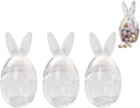 Easter Bunny Ears Glass Storage Jars, 3.24"x3.24"x6.63" Mini Egg Rabits Jar,Glass Egg Cup Clear Container with Removable Lid for Candy,Easter Decorations Table Candy Holder, Jars for Cookie