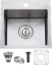 VAPSINT 15x15 Inch Drop In Bar Sink, Topmount Single Bowl Handmade 16 Guage Stainless Steel Small Kitchen Sink for Wet Bar Prep RV Outdoor with Accessories