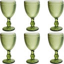 Green Drinking Glasses set of 6 Vintage Glassware Colored Wine Glasses Water Goblets 10 OZ for Wedding Party Bar Christmas Pretty Stemmed Cup Textured Stemware