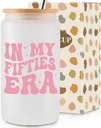 COCOGIFTS 50th Birthday Gifts for Her Women - 50th Birthday Decorations for Women - 50 Year Old Gift Ideas for Woman - In My Fifties Era - 16 Oz Coffee Glass Cup