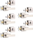 5 Pack Entry Door Lockset with Deadbolt, Satin Nickel Passage Lever and Keyed Alike Double Cylinder Deadbolt, Reversible Square DoorHandleset for Bedroom, Front Door