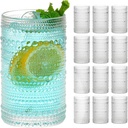 Moretoes Hobnail Drinking Glasses Set of 12,12 Oz Highball Glasses Clear Embossed Boho Water Glass Cups Kitchen Bar Tumbler Glassware Set for Whiskey, Beer, Juice, Milk and Various Mixed Drinks