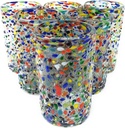 Unknown1 Hand Blown Mexican Drinking Glasses Set of 6 Confetti Rock Design (14 Oz Each) Multi Color Glass
