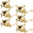 6 Pack Gold Door Handles, Wave Style Door Lever Privacy Door Handle, Keyless Interior Lever for Bedroom Bathroom, Satin Brass Finish