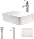 19 Inch Bathroom vessel Sink and Faucet Combo - VOKIM 19" x15"Artistic Porcelain Ceramic Vessel Sink Basin Washing Bowl Set, Cabinet Countertop Sink with Brushed Nickel Faucet Pop-up Drain
