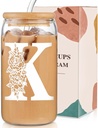 Gifts for Women Birthday Christmas Decorations：Initial Glass Cup as Office Graduation Memorial Personalized Gifts - for Mom Grandma Wife Girlfriend Sister Daughter Gifts - K Aesthetic Cup