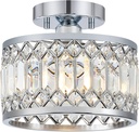 Crystal Chrome Ceiling Light, Modern Semi Flush Mount Ceiling Lighting Fixture, Round Hallway Lighting Fixtures for Entryway Kitchen Bedroom Laundry Room, 1-Light, 9 Inch