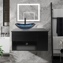 28 Inch Black Floating Bathroom Vanity with 1-Door and 1-Drawer, Modern Wall Mounted Cabinet with Blue Boat Vessel Sink Top