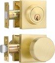 Haidms Gold Door Knob with Deadbolt, Heavy Duty Gold Exterior Door Knobs, Zinc-Alloy Brushed Brass Front Door Knob and Deadbolt Set (1 Pack)