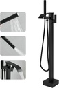 RUMOSE Tub Filler Freestanding Bathtub Faucet Matte Black Floor Mount Tub Faucet Waterfall Free Standing Bathtub Filler High Flow Brass Bath Shower Faucets with Handheld Sprayer
