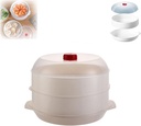 Round Microwave Oven Steamer, Multifunctional Steaming Basket for Healthy Cooking Vegetables, Fish, Dumplings, Rice, Easy to Clean Kitchen Cookware with Vented Lid (Light Gray-B)