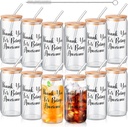 Uiifan 12 Employee Appreciation Gifts Thank You Gifts for Staff Coworker Thank You Glass Cups 20 oz Ice Coffee Glasses with Lids Straws Brushes for Team Women Men