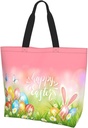 Easter Bags, Easter Bunny Tote Bag for Women Men Reusable Rabbits Shoulder Bag for Shopping, Beach, Travel, Work, Gym