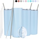 STRATA CUPS Periwinkle Skinny Tumbler with Lid and Straw (4 Pack) - 20 Oz Double Wall Insulated Stainless Steel Slim Tumbler with Straw Cleaner, Reusable Metal Tumbler for Hot and Cold Drinks