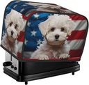 Cute White Dog Pattern Toaster Cover 2 Slice Washable Bread Maker Cover Decorative Kitchen Small Appliance Covers Dust Protection Stain Resistant Bread Machine Protector with Top Handle