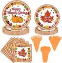 80 Pcs Fall Thanksgiving Party Supplies Give Thanks Party Plates Fall Pumpkin Turkey Autumn Party Plates Napkins Set Disposable Dinnerware Tableware for Thanksgiving Dinner Party, Serves 12