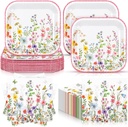 Zhehao 72 Pcs Wildflower Plates and Napkins Set Serve 36, 7" Square Paper Dessert Plates Party Supplies Disposable Dinnerware Decoration for Wedding Birthday Baby Shower Bridal Tea Party Supplies