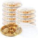 Plastic Golden Appetizer Tray with Lid - Heavy Duty,Recyclable 9 in. Veggie Fruit Snacks Trays Disposable Food Storage Containers,10 Pcs Food Serving Platters for Party and Buffet (10)