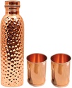 1 Copper Water Bottle With 2 Copper Glass Miz Drinkware Set Water Storage Item Copper Item For Drinking Water- (1000 ml Bottle And 300 ml Each Glass)