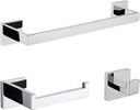 TASTOS 3-Piece Chrome Bathroom Hardware Accessory Set, Premium Stainless Steel Robe Hook Toilet Paper Holder 16-Inch Towel Bar Set Wall Mounted Square Style, Polished Finish (Silver)
