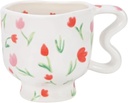 Koythin Ceramic Coffee Mug, Novetly Flower Latte Cup with Heart Shaped Handle for Office and Home, Cute Breakfast Cups 8.5 oz/250 ml for Latte Tea Milk (Red Tulip Flowers)