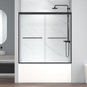 60" W x 58" H Semi-Frameless Bypass Sliding Bathtub Shower Door, Easy-to-Clean Treated Clear Tempered Glass, Matte Black