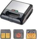 3-in-1 Sandwich Maker 750W Home Non-stick Coated Interchangeable Tray Waffle Maker Striped Sandwich Breakfast Maker