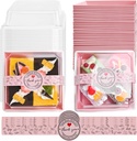 Paper Charcuterie Boxes with Clear Lids and Stickers - 50 SETS 4 Inches Square Disposable Food Containers Bakery Boxes for Bakery, Macaron, Sandwich, Slice Cake, Cookies, Hot Cocoa Bombs, Strawberries (Pink)