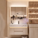 Floating Bathroom Vanity with Sink - with Smart LED Mirror Slate Countertop and Ceramic Single Sink, Modern Bathroom Cabinet with Storage and Soft-Close Drawers,Khaki/35.4 inches